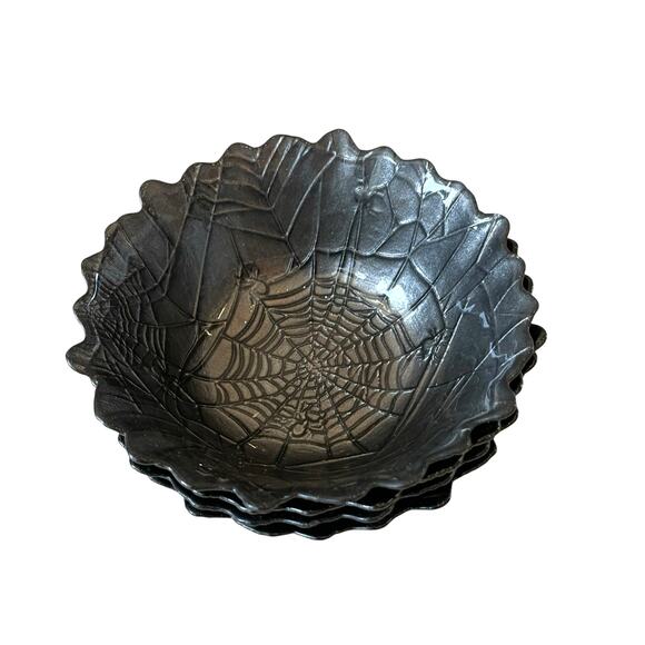 Akcam Spider Web Grey Turkish Glass 6” Halloween Bowls Set of 4 NEW - Picture 1 of 10